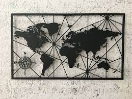 Xl World Map Metal Wall Decor Metal World Map Wall Art Weltkarte Housewarming Gift Carte Du Monde Big World Map Steel World Map In 2021 World Map Wall Art Map Wall