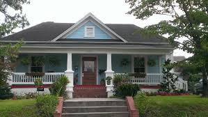 Blue House White Trim Light Blue House With Black Roof And Wood Light Blue Houses Blue Siding Blue House