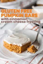 Gluten Free Pumpkin Bars With Cinnamon Cream Cheese Frosting The Perfect Fall D Gluten Free Pumpkin Bars Gluten Free Pumpkin Desserts Gluten Free Pumpkin Cake