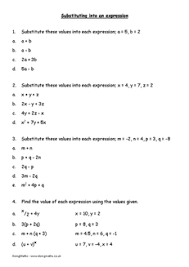 Substitution Worksheet Substituting Into Algebraic Expressions Algebraic Expressions Pre Algebra Worksheets Algebra Worksheets