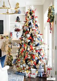White and silver decorated christmas tree. Sophisticated Blue And Red Christmas Tree Citrineliving
