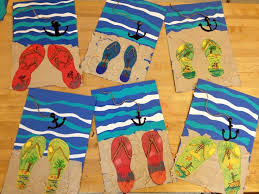Art And The Ocean Flip Flops With Elementary Art Bye Bye Flip Flops Hello Backpacks Descript Summer Art Projects Spring Art Projects Elementary Art Projects