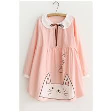Contrast Peter Pan Collar Long Sleeve Cute Cat Embroidered Mini Smock 30 Liked Cute Casual Dresses Embroidery Long Sleeve Dress Pink Long Sleeve Dress