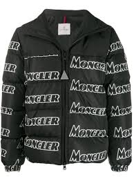 Moncler Logo Print Padded Jacket Black Printed Pads Moncler Jackets