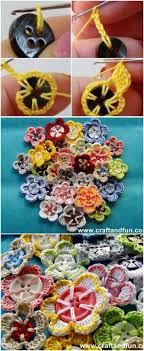 Crochet Button Flowers Video Free Pattern Lots Of Ideas Crochet Flower Patterns Crochet Projects Crochet Bracelet