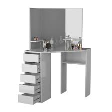 Latitude run® corner and corner design: Victoria Corner Makeup Vanity Table White Makeup Vanity With Three Fold Mirrors And 5 Drawers Bedroom Dressing Table Makeup Table Corner Vanity Buy Online In Angola At Angola Desertcart Com Productid 213134346