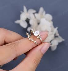 1ct Oval Cut Engagement Ring Set Unique Yellow Gold Ring Vintage Marquise  Cluster Ring Curved Match Stack Wedding Band Bridal Promise Ring