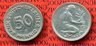 An original 50 pfennig piece from 1949, fairly rare, marked f. Bundesrepublik Deutschland Germany Frg 50 Pfennig Bank Deutscher Lander 50 Pfennig 1950 G Bank Deutscher Lander Gutes Ss Nicht Gereinigt Ma Shops