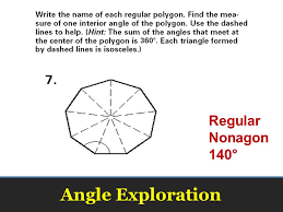 Sum of interior angles = (n−2) × 180°. Geometry 3 4 Polygon Angle Sum Theorems Vocabulary Ppt Download