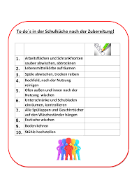 checkliste to dos in der schulkuche unterrichtsmaterial in den fachern fachubergreifendes hauswirtschaft schule hauswirtschaft checkliste