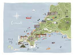 Sizes are shown as width x height. Map Of Cornwall Illustrated Art Print Orange Pippin Illustration