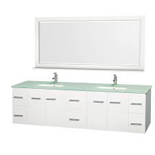 Marsyas 80 double vanity, grey quartz top, white square sinks and no mirror. Wyndham Collection 80 Inch Double Bathroom Vanity In Matte White Green Glass Countertop Undermount Square Sink And 70 Inch Mirror