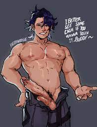 1boy abs athletic athletic male big balls big pecs big penis blue  hair chest cock color colored colorful dick erect penis erection gay  genitals hebiwoogie honkai: star rail honkai (