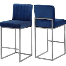 Meridian Furniture 782navy C Giselle Counter Stool Channel Tufted Navy Velvet On Chrome Contemporary Bar Stools Meridian Furniture Velvet Stool
