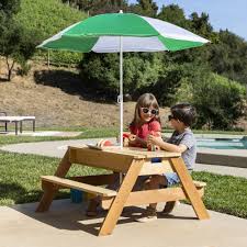 Best Choice Products Kids 3 In 1 Outdoor Convertible Wood Activity Sand Water Picnic Table W Umbrella 2 Play Boxes Walmart Com In 2020 Kids Picnic Table Kids Picnic Picnic Table