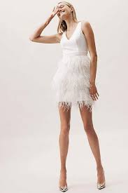 Party Ready Short Fringe Reception Dress Wedding Dress With Feathers Column Wedding Dress Wedding Party Dress Guest