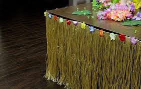 Amazon Com Adorox 9ft Grass Table Skirt Hawaiian Luau Hibiscus Brown Table Skirt With 12 Pc Tropical Green Leaves Party Brown Table Hawaiian Luau Table Skirt