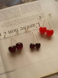 Cher Cherry Earrings Gold Plated Stems Cherry Earrings Cute Jewelry Jewelry