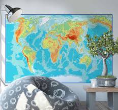 Dekoratif dünya haritası duvar kağıdı. Fiziksel Harita Dunya Haritasi Duvar Sticker Tenstickers