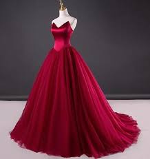 Simple Red Wedding Dress Tulle Bridal Dress Mermaid Wedding Dresses Ball Gown Wine Red Prom Dress Strapless Red Formal Dress Red Ball Gowns Burgundy Prom Dress Cheap Prom Dresses Long