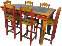 Mexican Country Style Multi Color Tall Dining Table Set 7 Piece Dining Set Tall Dining Table Dining Table Setting Dinning Table Set