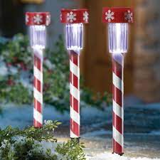 3 Christmas Peppermint Candy Cane Solar Light Stakes New Decorating With Christmas Lights Solar Christmas Decorations Outdoor Christmas Decorations