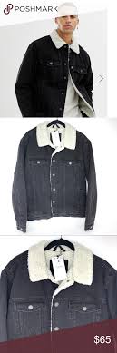 Nwt Bershka Black Denim Jacket With Sherpa Lining Denim Jacket Black Denim Jacket Black Denim