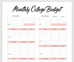 simple budget template for college students free pdf
