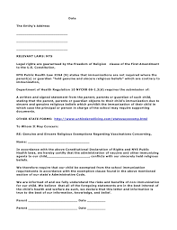 A religious exemption does not exempt a child from any testing, examination, immunization, or treatment required under the written document, signed by the parent, must state that the objection to immunization is based on religious grounds. Vaccine Exemption Memorandum Of Law