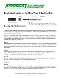 Redding Type S Bushing Die Quickstart Set Up Guide Purchase