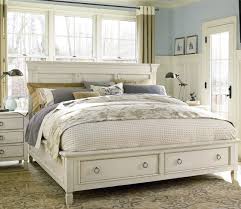 Country Chic Wood King Size White Storage Bed Coastal Bedroom Furniture White Bed Frame Beach Bedroom Furniture
