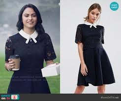 Veronica S Navy Lace Dress With White Collar On Riverdale Riverdale Fashion Veronica Lodge Outfits Navy Lace Dress