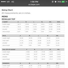 Bape Size Chart For The Benefit Of Those Who Need It