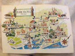 Barcelona is spain's second largest city, with a population of nearly two million people, and the capital of catalonia. Barcelona City Map Old Map Illustration 1950s Jacques Liozu Art Vintage Map Art Colorful Travel Decor Wo Barcelona Map Barcelona City Map Vintage Maps Art