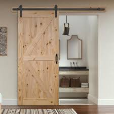 Slender or oversized, stripped or refinished, sliding barn door ideas abound in the style world at the moment, with interiors around the world. Masonite 36 In X 84 In K Bar Knotty Pine Wood Interior Sliding Barn Door Slab With Hardware Kit 17439 The Home Depot