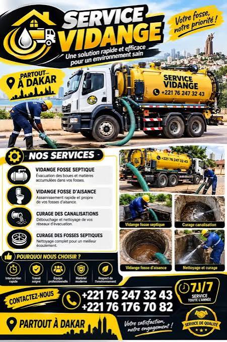 Camions de vidange disponibles 24h/24 7j/7 à Dakar