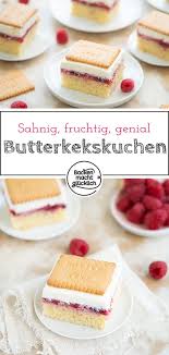 Dieser Butterkekskuchen Mit Beeren Und Pudding Ist Perfekt Fur Die Grosse Runde Der Verfuhrerische Himbeer Butterk Kuchen Rezepte Butterkekse Kuchen Und Torten