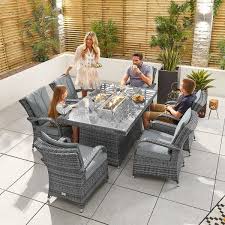 Sophia & william outdoor fire table set with 28 inch 50,000btu propane gas fire pits and 4 spring motion dining chairs, 5 piece patio dining set metal outdoor table furniture set for outside, beige. Chimes Nova Mixed Grey Olivia 6 Seat Dining Set With Fire Pit 1 5m X 1m Rectangular Table