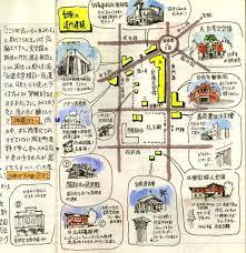 這名日本網友來台遊玩時留下 雜誌排版等級 手繪遊記 看到他畫出的湖口老街讓人覺得他太愛台灣了 japanese architecture map smash book