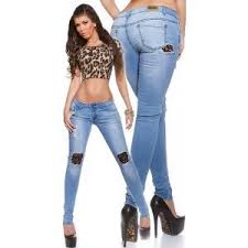 Dames Skinny Jeans Scheuren Met Kant Blauw Skinny