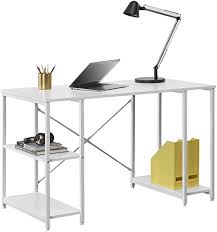 Brooklyn desk with tall shelving unit. En Casa Aarhus Desk With 3 Shelves In White Office Table With Shelves Computer Desk Work Table Pc Table Amazon De Kuche Haushalt