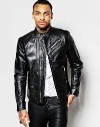 Diesel Leather Biker Jacket L Oyton Zip Detail In Black At Asos Com Leather Jeans Men Leather Outfit Leather Jacket