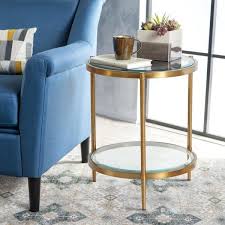 Twister coffee table (glass) $300.00. Boyel Living 21 65 In Gold Round End Table With Glass Top And Shelf Et 1353r The Home Depot Glass Top Side Table Glass Top End Tables End Tables