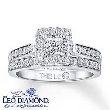 Leo Bridal Set 1 Ct Tw Diamonds 14k White Gold Leo Diamond Engagement Ring Diamond Bridal Sets Leo Diamond
