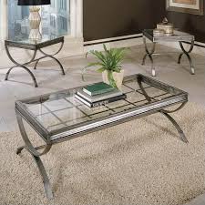 If you're short on space, look for a pair with storage for stowing living room. Emerson 3 Piece Coffee And End Table Set In Nickel Metal Finish And Glass Top Em1000