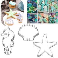 3 trong 1 Ocean Series Seahorse Starfish Shell Baking Molds Flip Sugar  Cookie Mold