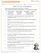 It's like the trivia that plays before the movie starts at the theater, but waaaaaaay longer. First 10 U S Presidents Quiz American History Printable Grades 3 4 Teachervision