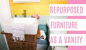 Instead of overwhelming your bathroom with a large sink and bulky vanity, choose a smaller, vintage inspired sink. Repurposed Furniture As A Diy Bathroom Vanity At Home With Ashley