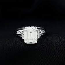 Empire Jewelry 2.2 Ct Emerald Cut Diamond Rings - 14K White Gold Plated Rings - Sterling S