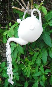 Tea Pot Garden Decor Yard Art Hanging Garden Art Beaded Sun Catcher Wind Chimes Recycled Glassware Repurposed Upcycled Whimsical Art Yard Art Hanging Garden Tea Pots